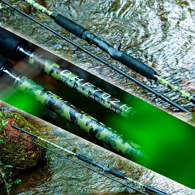 Sougayilang Spinning & Casting Fishing Rods, 2-Piece Strong Carbon&Glass Composite Trolling Rod Offshore Surf Pole for Bass, Trout, Panfish, Catfish