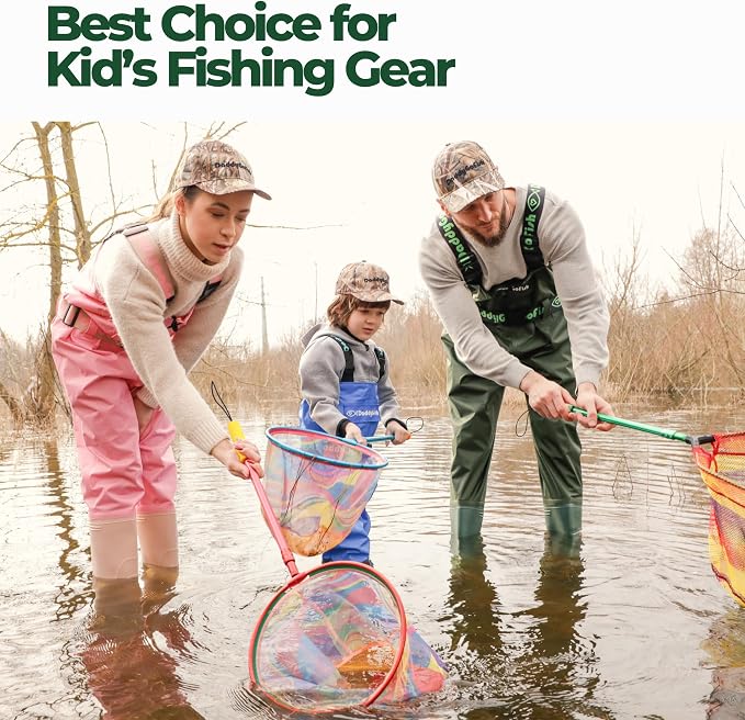 DaddyGoFish Kids Fishing Net - Extendable Telescopic Landing Net for Boy Girl Children Catching Small Fish Crab Shrimp Minnow Dragonfly Beach Pier Lake River Ocean