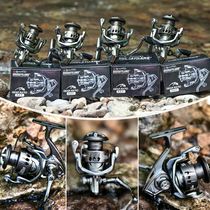 Sougayilang Spinning Reel - 5.2:1 Gear Ratio, 12+1 Bearings Freshwater Saltwater Fishing Reel, Ultra-Smooth CNC Aluminum Spool, Lightweight & Powerful for Bass Trout Salmon