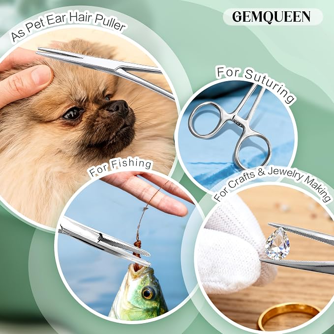 GEMQUEEN Piercing Taper Pliers Ball Grabber Tool for Changing Jewelry - Curved and Straight Forceps Stainless Steel Flat Back Earrings Insertion Tool Threadless Body Piercing Kit for Ear Nose Lip 8pcs