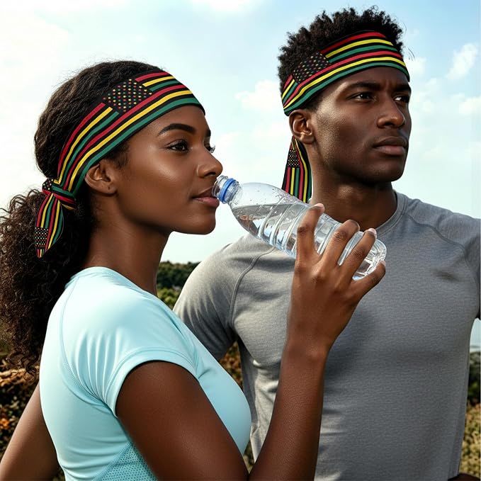 Flag Tie Headbands for Men Women, Moisture Wicking Sweatband Breathable Sports Headwrap, Non-Slip Stretchy Adjustable Fitness Hair Band