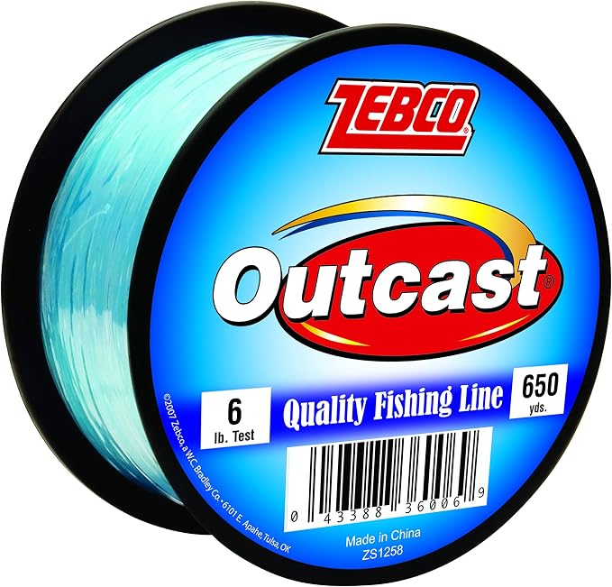Zebco Outcast Monofilament Fishing Line, Low Memory and Stretch, High Tensile Strength