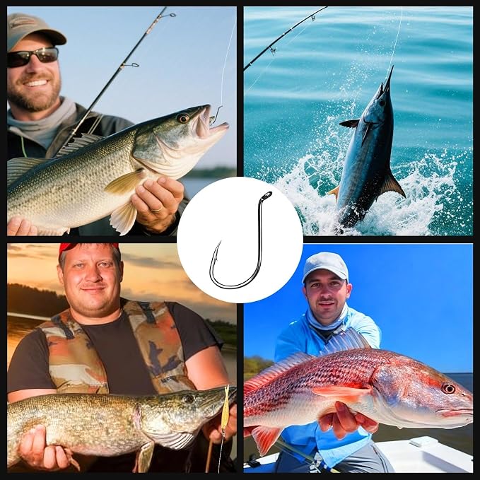 FishTrip 50/100/120/210 Pack Octopus Fishing Hooks - Offset Beak Circle Hooks for Fish Hooks Saltwater & Freshwater, Live Bait Fish Hook for Rigs Catfish, Bass Tuna, Walleye, Trout