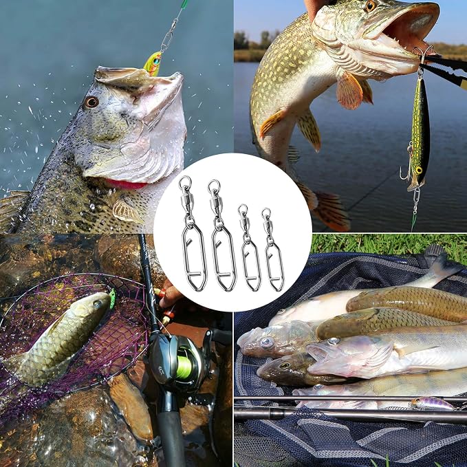 30 PCS Fishing Swivels, Heavy Strength Snap Swivels Fishing Tackle, Stainless Snap Swivels for Lure, Fish Accessories Kit for Saltwater & Freshwater