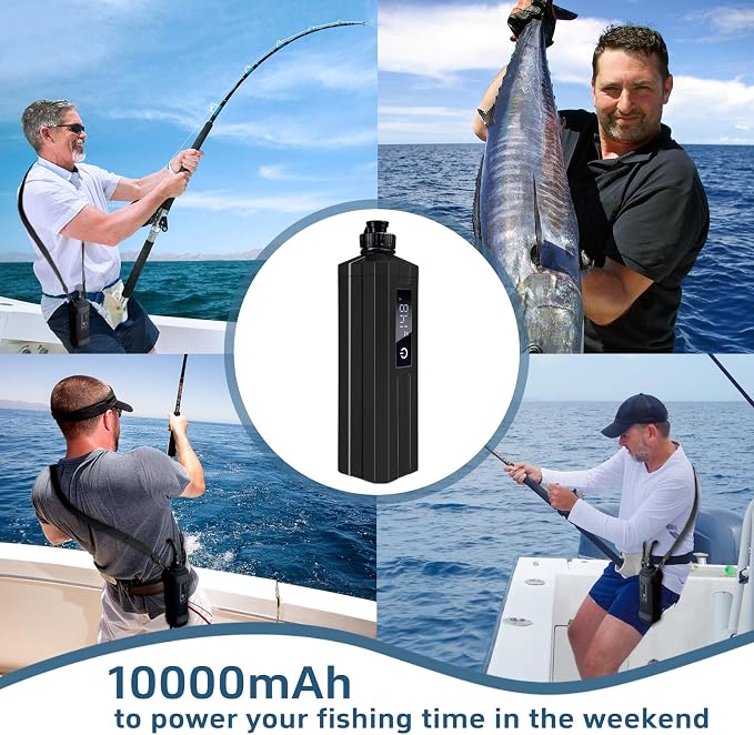 Super Mini Electric Fishing Reel Battery. Latest Model with Digital LED Display. Compatible with Daiwa & Shimano Electric reels.