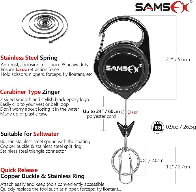 SAMSFX Fishing Stainless Steel Hook Tier, Knot Tying Tool, Loop Tyer, Hook Remover and Zinger Retractors Combo