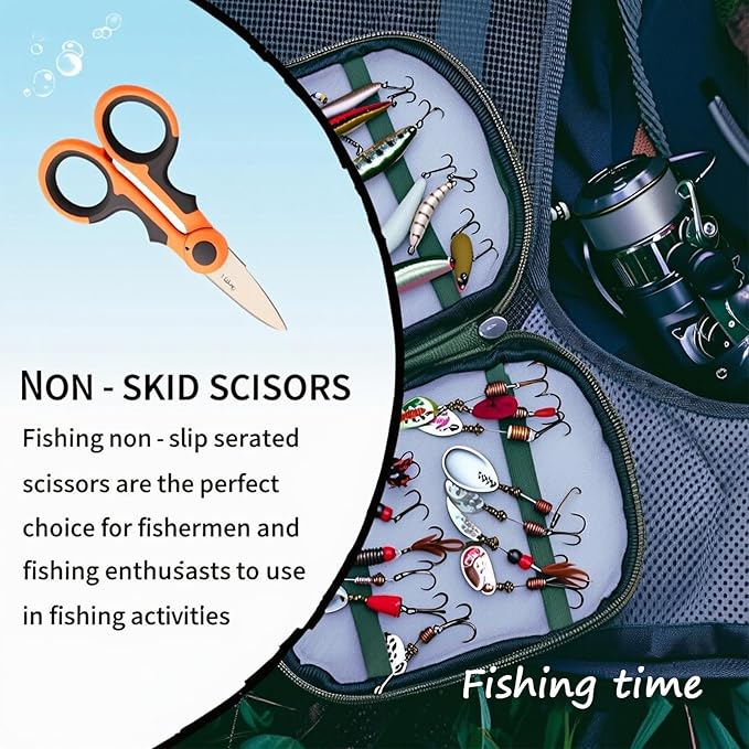 Phantom 5.71-Inch Stainless Steel Fishing Line Scissors with Non-Slip Grip and Protective Casing for Braided Line