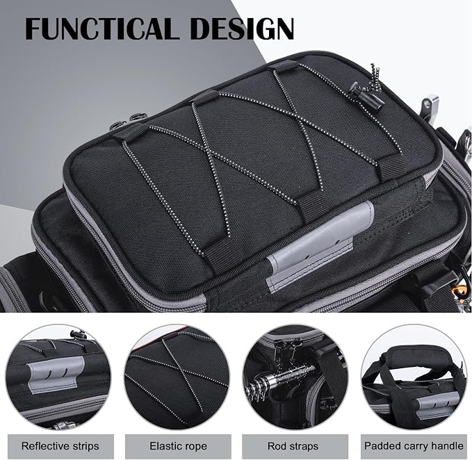 Goture Fishing Tackle Bag, 600D Water-Resistant Soft Side Crossbody Sling Bag with Rod Holder,Small Gear Storage Tactical Bags for Saltwater & Freshwater,Fits 4 3600 Tackle Boxes (Not Included)
