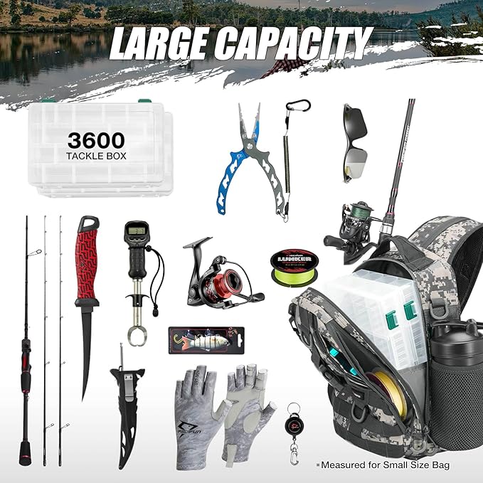 Piscifun Fishing Backpack with Rod Holder, Lightweight Sling Bag Storge Gear and Equipment
