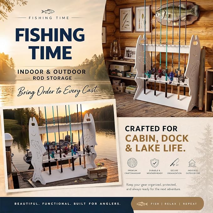 Fishing Rod Rack for 24 Rods, 3 Tier Detachable Design Fishing Pole Holder, Waterproof Outdoor Marlin Rods Organizer for Garage, Boat Dock, Tackle Shop & Boathouse, Gifts for Fishermen, Father's Day