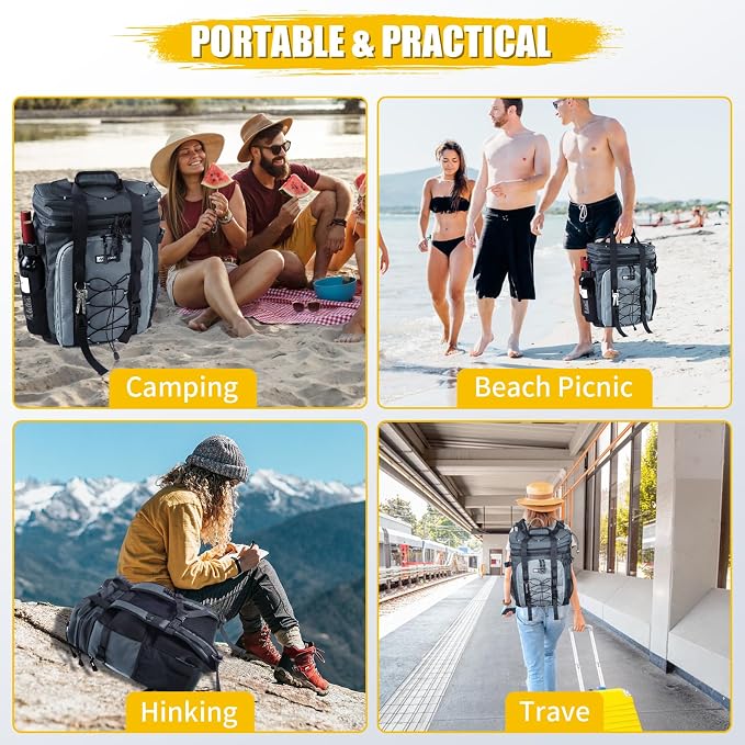 Backpack Cooler - AYAMAYA Upgrade Leakproof Cooler Backpack with Padded Top Handle, 40 Cans Large Waterproof Insulated Camping Coolers for Beach, Fishing, Picnic, Travel, BBQ