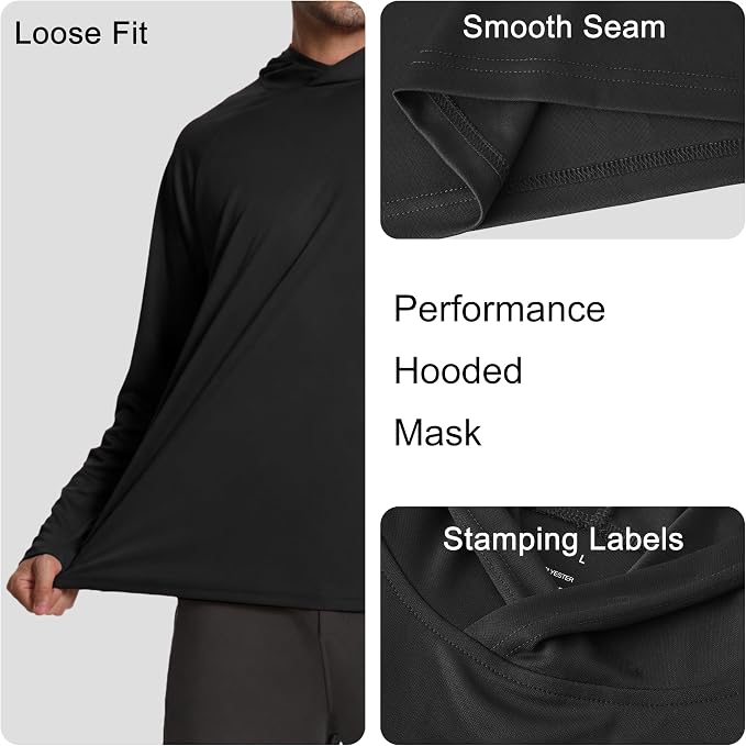HovSiyla Mens Fishing Hoodie UV Sun Protection Shirts UPF Rash Guard Long Sleeve Shirts Hiking Performance Mesh Face Mask Top