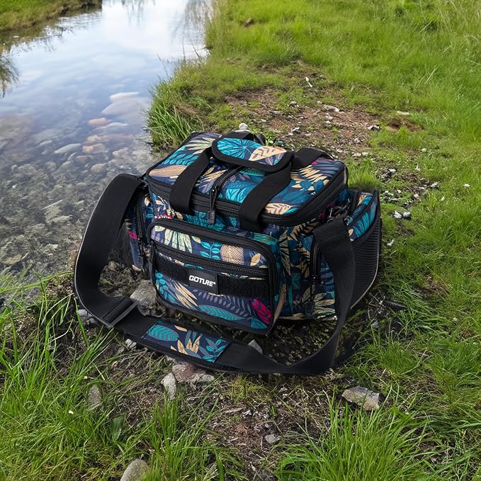 Goture Fishing Tackle Bag, 600D Water-Resistant Soft Side Crossbody Sling Bag for Men & Women,Small Gear Storage Tactical Bags for Saltwater & Freshwater,Fits 3 3600 Tackle Boxes(Not Included)