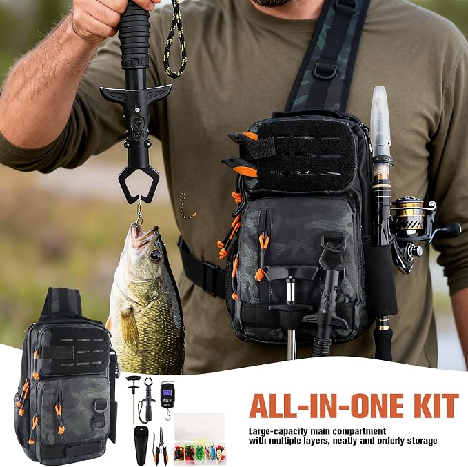 Hikary Fishing Backpack with Tackle Boxes,Fishing Tool Kit,Lightweight Outdoor Water-Resistant Fishing Shoulder Bag with Rod Holder Fisherman Gift Saltwater Freshwater