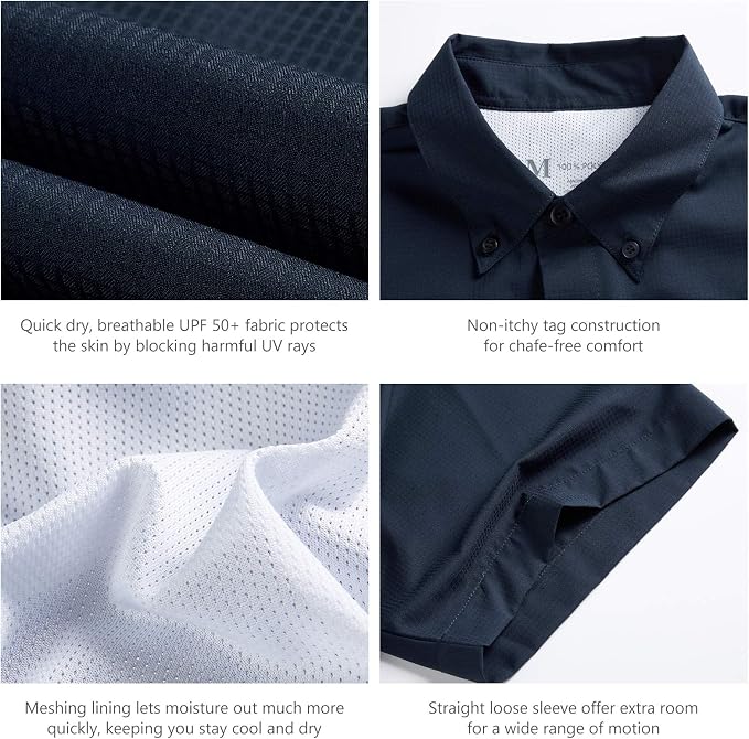 Bassdash UPF 50 Men’s Fishing Dress Shirt Button Down Woven Short Sleeve Outdoor