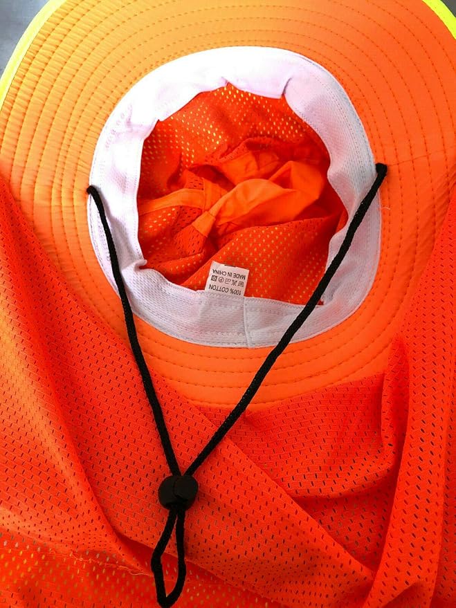 Men High Visibility Reflective Sun Hat with Neck Flap Wide Brim Boonie Hat Bucket Cap