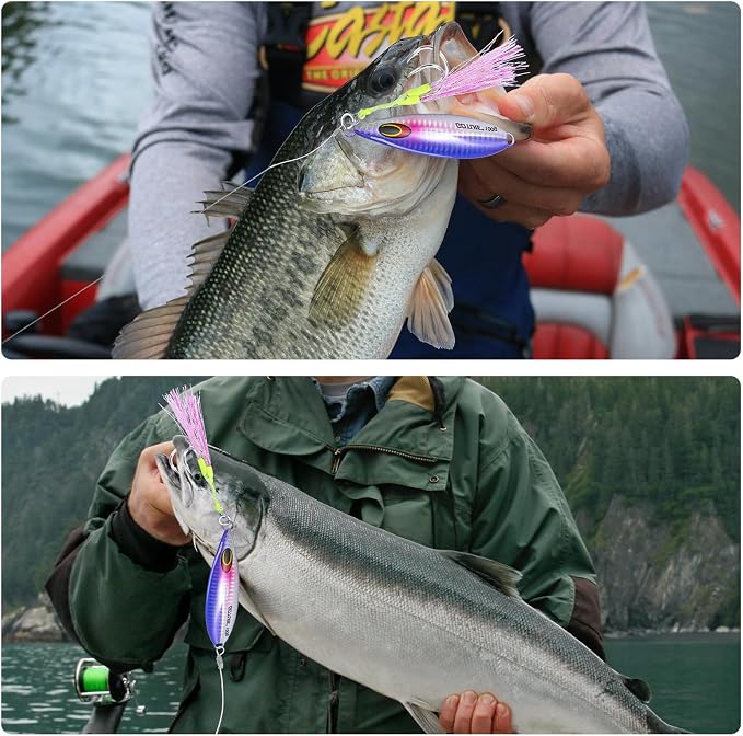 Goture Slow Pitch Jigs, Glow Flat Fall Jig Fishing Lure with Double Assist Hooks and Swivel, Fishing Jigs Saltwater 40g-250g Deep Sea Fishing Jigging Lures for Tuna,Dogtooth Tuna, Yellowtail,Kingfish