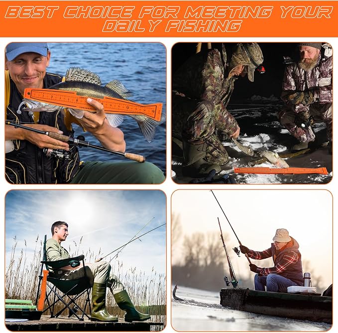 2 Pcs Foldable Fish Measuring Boards, Folding Fishing Rulers Unfolded 32 Inch Bump Board Fishing Rulers Folded to 16 Inch, Easy to Read, Portable Fish & Crab Measure Devices for Boat, Kayak, Orange