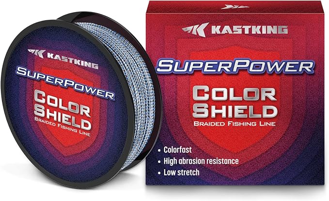 KastKing Superpower ColorShield Braided Fishing Line - Colorfast Braided Line, 100% Solution Dyed UHMWPE Fiber, Smooth & Strong Superline, Near Zero Stretch, Sensitive, High Abrasion Resistance