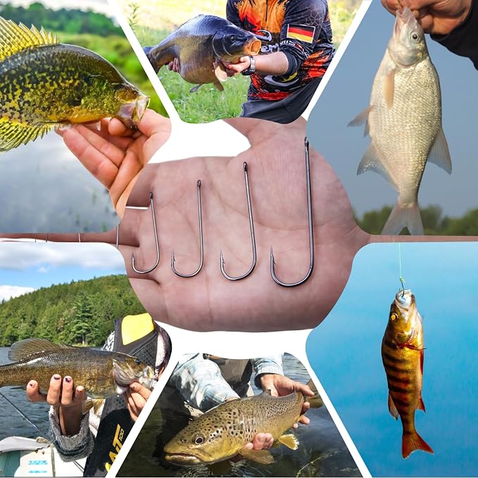 Aberdeen Fishing Hooks Set,150Pcs Crappie Panfish Hook Inline/Long Shank/Light Wire/Closed Eye for Sunfish Bass Freshwater