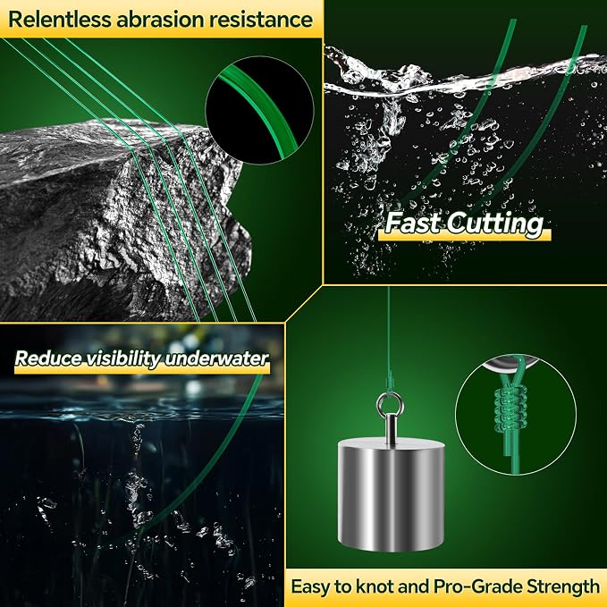 Pro Monofilament Fishing Line with Knot Instruction Cards for Multi Purpose Cost Effective, Strong Yet Thin Nylon String for Big Fishes, Tangle-Free & UV Resistant, 15/20/30/50/80LB