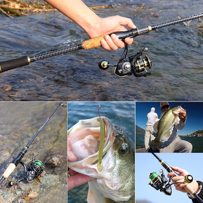 Sougayilang Spinning Fishing Combos, Carbon&Glass Fiber Composite 2 Piece Fishing Rods with 2000 Size Spinning Reel- 6'0"