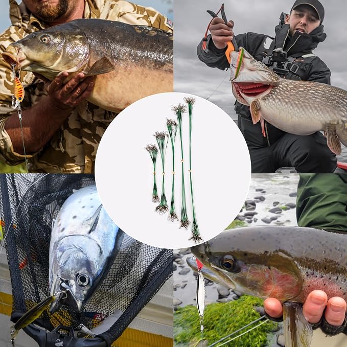 Realure 50Pcs Stainless Steel Fishing Leaders with Swivels Snap Connect Kit High Strength Fish Line Wire Leaders for Fishing Saltwater 4/6/8/10/12inch Fishing Wire Leader Line for Lure Bait Rig Hooks