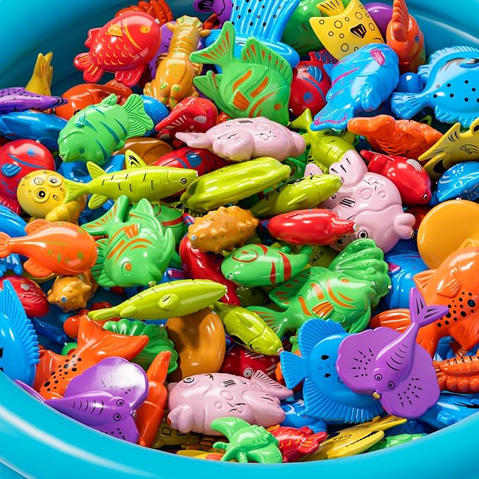 Magnetic Fishing Game Pool Toys for Kids 3 4 5 6 7 8, Water Table Bathtub Toys with Inflatable Pool, Bath Toys for Toddlers, Summer Outdoor Indoor Magnetic Fishing Toys Gifts for Boys Girls 3-5 4-8