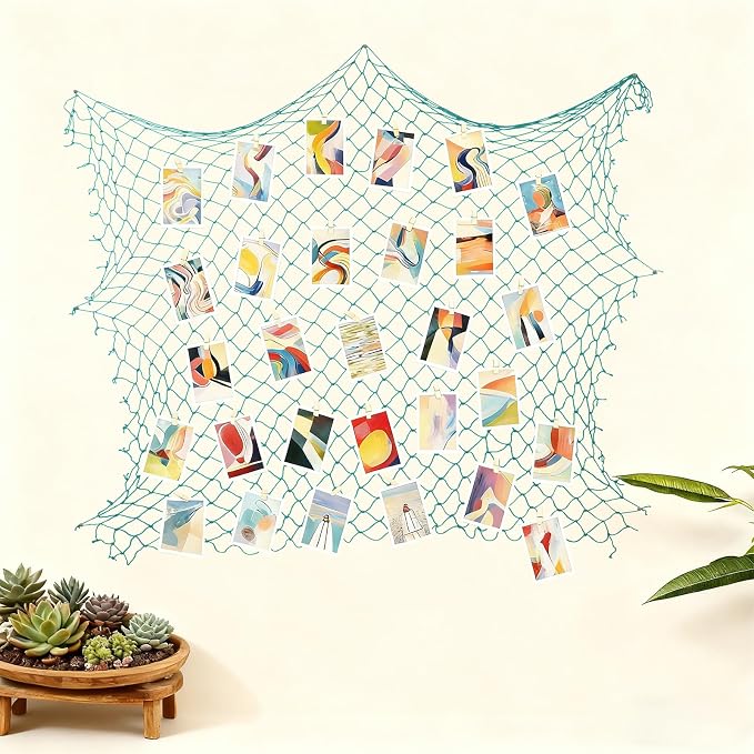 Decorative Fishing Net 2 Pack, 5x10 ft Large Aqua Fish Net Decor for Wall, Photo Display, Nautical Mermaid Pirate Ocean Themed Beach Hawaii Under the Sea Party Decorations