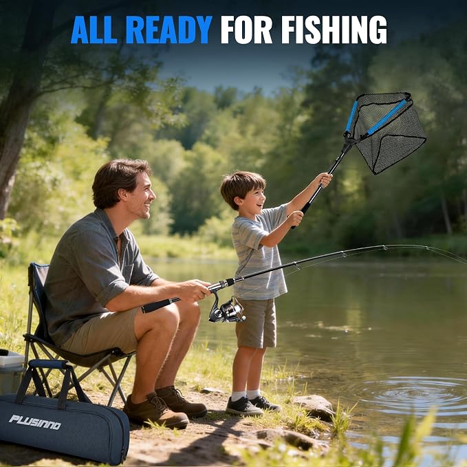 PLUSINNO Fishing Gear - Telescopic Fishing Rod and Reel Combo with Tackle Box, Collapsible Rod and Lures Box, Travel Fish Pole Starter Kit, Fishing Accessories Tackle Lure Kit Gifts for Men Bass Trout