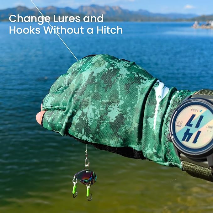Pristis Half-Finger Fishing Gloves, UPF 50+ Breathable Quick Drying Fingerless Sun Gloves for Women Men, Fly Fishing Hunting Paddling Sailing Kayaking Hiking Canoeing Cycling