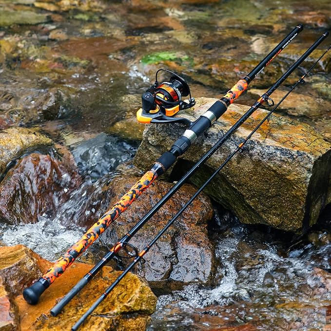 Sougayilang 3 Piece Surf Fishing Rod Combo Medium/Heavy Travel Spinning Rod with 5000 Size Reel Baitfeeder Combo(9'/10'/11'12')