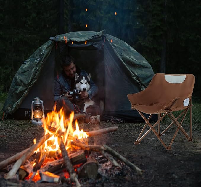 Portable Lightweight Compact Camping Foldable Chair with Carry Bag for Hiking Fishing Beach Brown