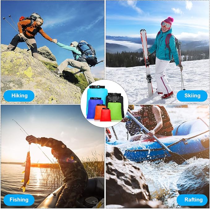 Shappy 6/12 Pcs Waterproof Dry Bags, Lightweight Outdoor Waterproof Dry Stuff Sacks 15/8/5/4/3/2 L and Long Adjustable Shoulder Strap for Kayaking Rafting Boating Hiking Camping