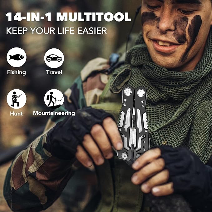 14-In-1 Multitool with Safety Locking, Professional Stainless Steel Multitool Pliers Pocket Knife, Bottle Opener, Screwdriver with Nylon Sheath ,Apply to Survival,Camping, Hunting and Hiking 6 Pcs