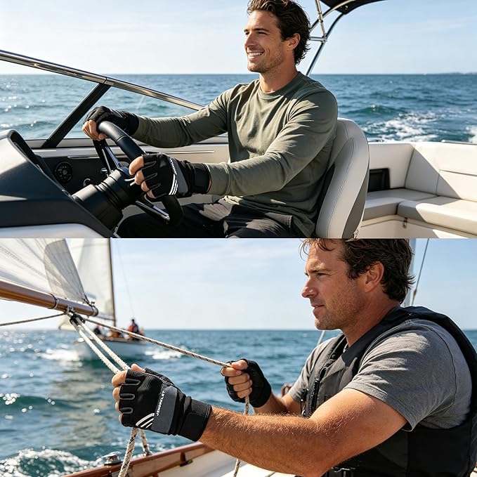 Kayaking Gloves 3/4 Finger Padded Palm Fingerless Gloves for Men Women Youth, with Resistant Palm and Grip, Easy to Take on and Off, for Sailing, Paddling, Kayaking, Fishing, Water Sports