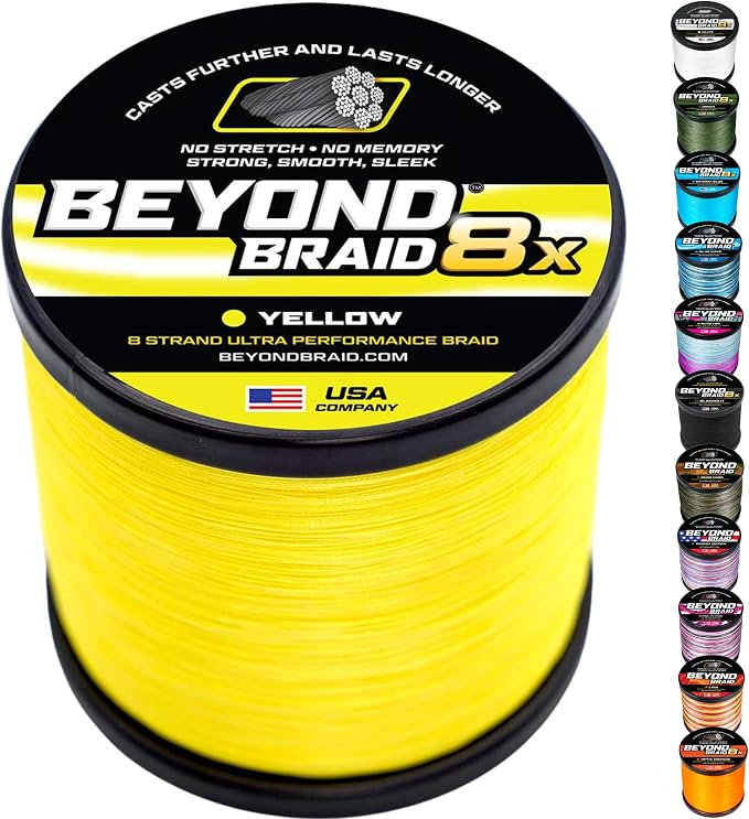 Beyond Braid Braided Fishing Line -Super Strong - Abrasion Resistant - No Stretch -Blue Camo, Moss Camo, White, Green, Pink, Blue, 4 Strand 8 Strand