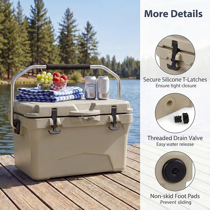 COSTWAY Portable Insulated Hard Cooler – Keeps Ice Up to 6 Days, Heavy-Duty Outdoor Ice Chest with Cup Holders, Built-in Fish Ruler & Bottle Opener for Camping, Fishing, Beach, Tailgating
