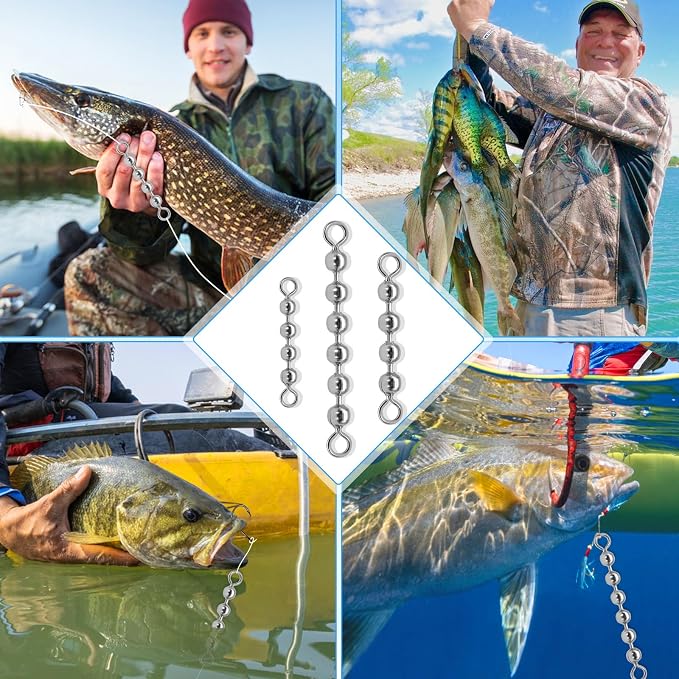 20 Pack Fishing Bead Chain Swivels High-Speed Trolling Swivels Stainless Steel Catfish Swivels Fishing Tackle Rig Fishing Gear Freshwater Saltwater Salmon Walleye