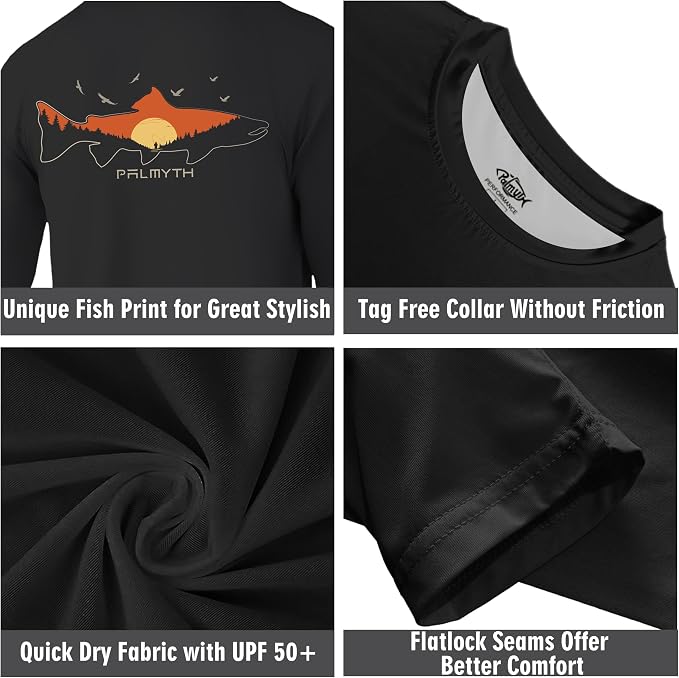Palmyth Fishing Shirts for Men Long Sleeve UPF 50+ T Shirt Sun Protection Tee