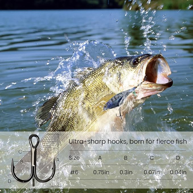 Pristis 3 pcs Topwater Fishing Plopper Lures, Floating Popper Bait Set with Chemically Sharpened Hooks for Saltwater Freshwater, Top Water Plopping Swimbait Teaser for Bass Tuna Perch Pike Crappie