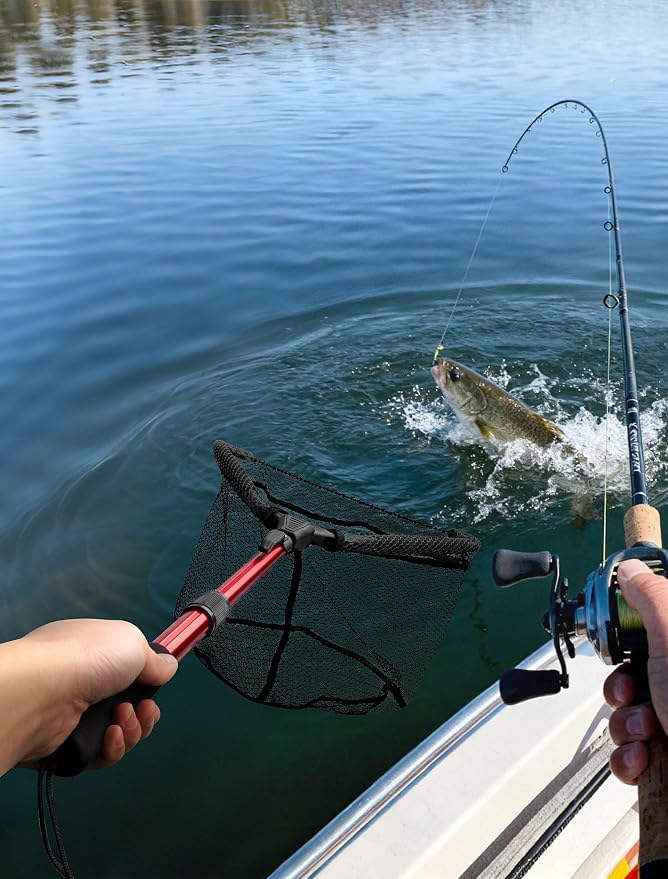 Upgraded Foldable Floating Fishing Net, Tangle-Free Anti-Snag Coated Landing Net, Quick Release & Easy Fold, Portable Fishing Gear for Ranger Boat, Kayak & Trout Salmon Bass Fishing, Gifts for Men