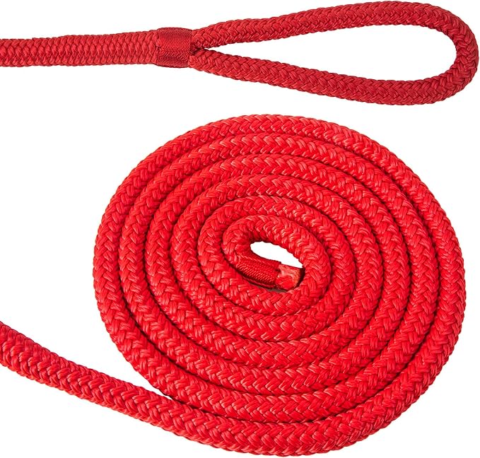 2 Pack 3/8'' x 6' Boat Fender Lines for Mooring, Docking Ties & Small Boat,Premium Marine- Grade Double Braided Nylon Boat Rope with a 5" Eyelet,Anti-Wear & Weather-Resistant-Red