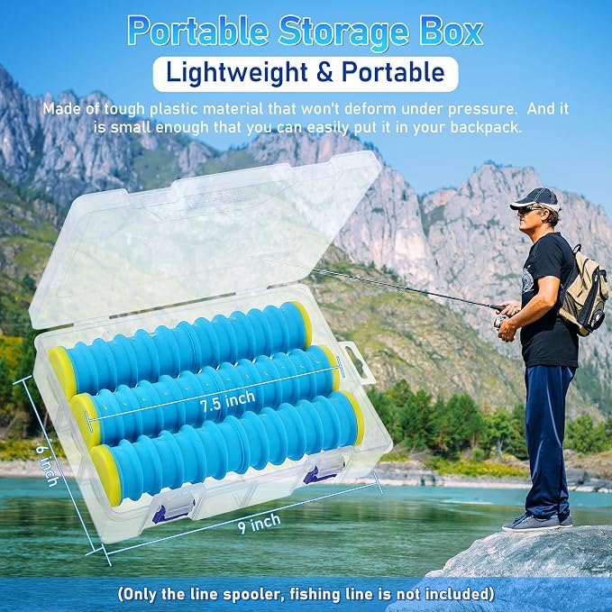 Dreyoo 3 Pcs Fishing Line Storage Organizer, Leader Holder with 12 Slots to Keep Your Lines Tangle Free, Spooler Winder, and Hook Keeper with Rigging Spools