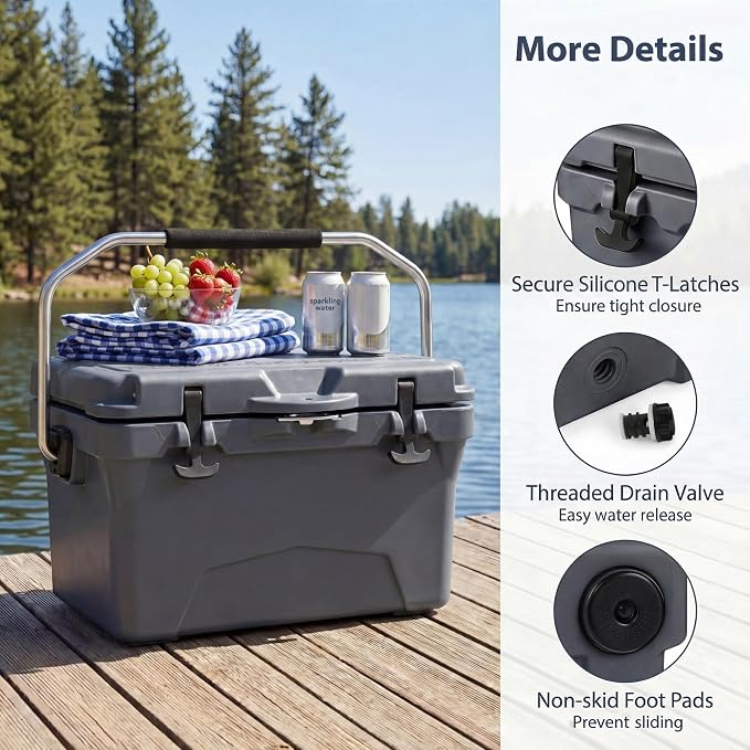 COSTWAY Portable Insulated Hard Cooler – Keeps Ice Up to 6 Days, Heavy-Duty Outdoor Ice Chest with Cup Holders, Built-in Fish Ruler & Bottle Opener for Camping, Fishing, Beach, Tailgating