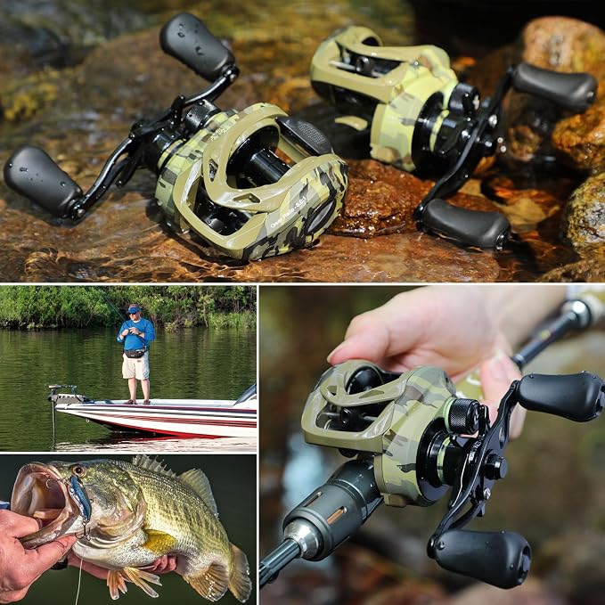 Sougayilang Baitcasting Reel, 8.0:1 High Speed Gear Ratio, 18LB Carbon Drag, 9+1 Shielded Bearings, Magnetic Brake System, Anti-Backlash, Smooth Casting Reel for Bass Fishing, Beginner to Professional