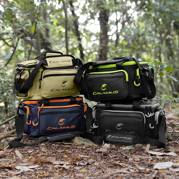 Calamus Fishing Tackle Bags - Saltwater or Freshwater Fishing Bags - Rip-Stop PE - Padded Shoulder Strap - Pliers Storage - Green