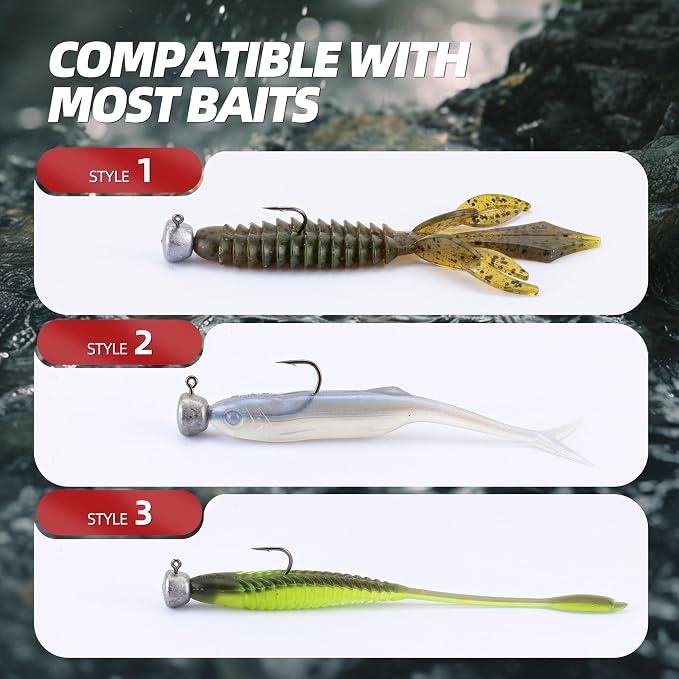 Ned Rig Jig Heads Kit – 30pcs Mushroom Jighead Hooks for Bass & Crappie Fishing Lures, Perfect for Soft Plastic Baits in Freshwater & Saltwater