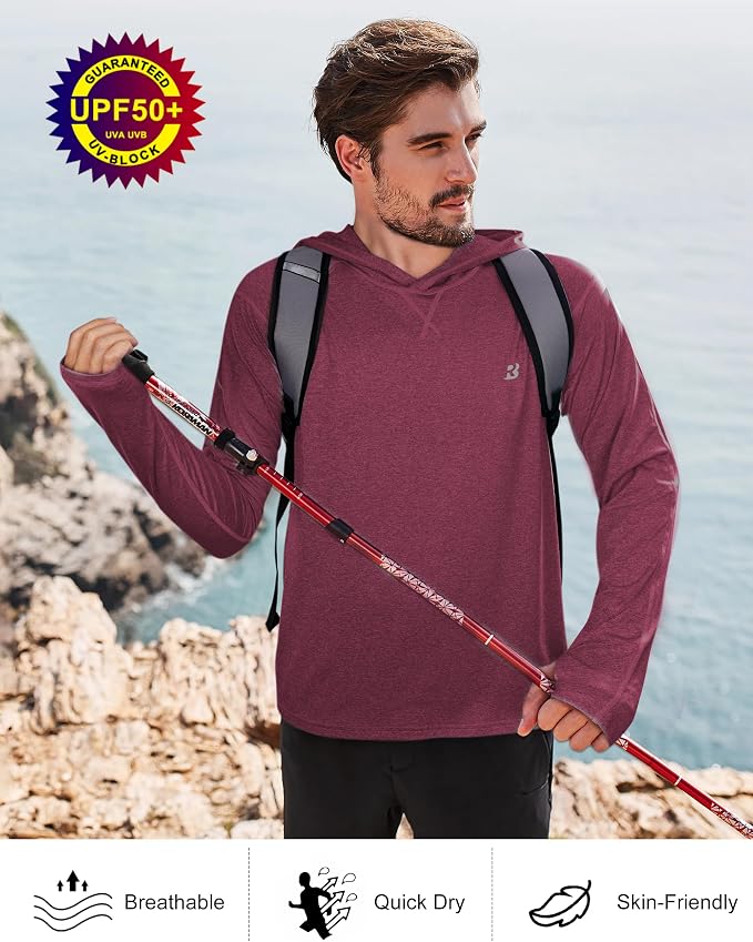 Roadbox Mens UPF 50+ Fishing Shirts, Long Sleeve UV Sun Hoodie, Hiking Running Swim Athletic Workout Shirt