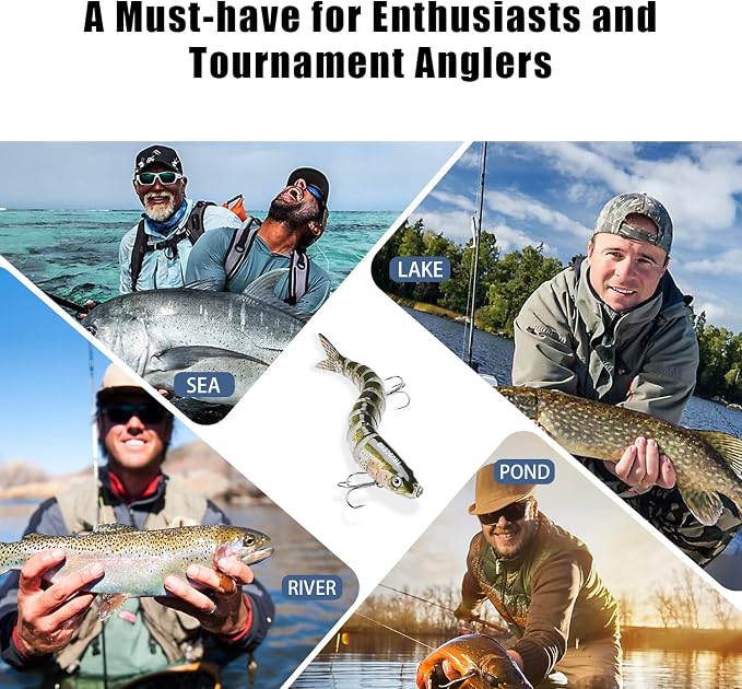 TRUSCEND Swimmax Easy Catch Fishing Lures with BKK Hooks, Wiggling, Vibrating, Rattling and Gurgling for More Bites, Heavy-Duty Dyneema Fiber Jointed Swimbaits for Bass, Trout, Crappie, Walleye, Pike